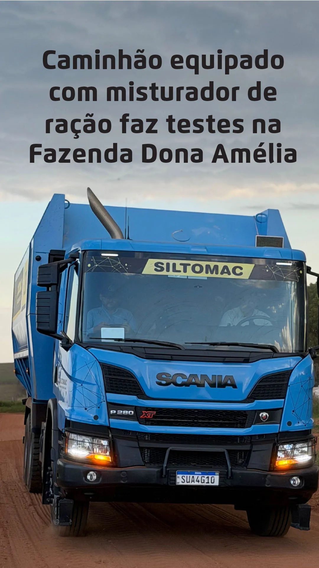 Caminhão equipado com misturador de ração faz testes na Fazenda Dona Amélia